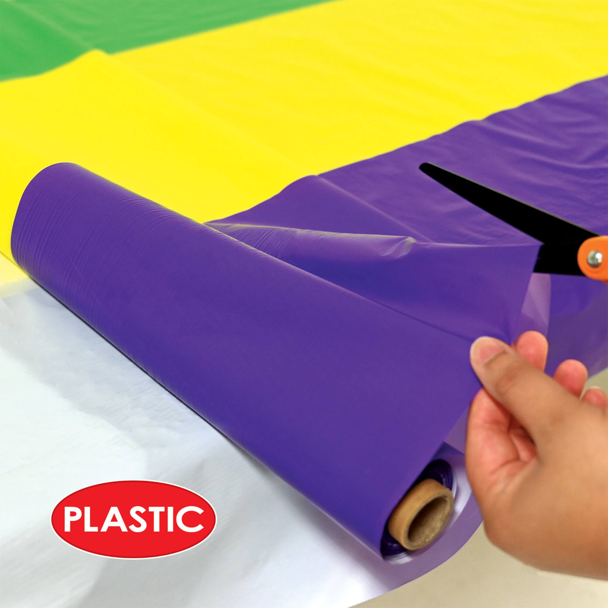 Beistle 40" x 100ft. Mardi Gras Plastic Table Roll